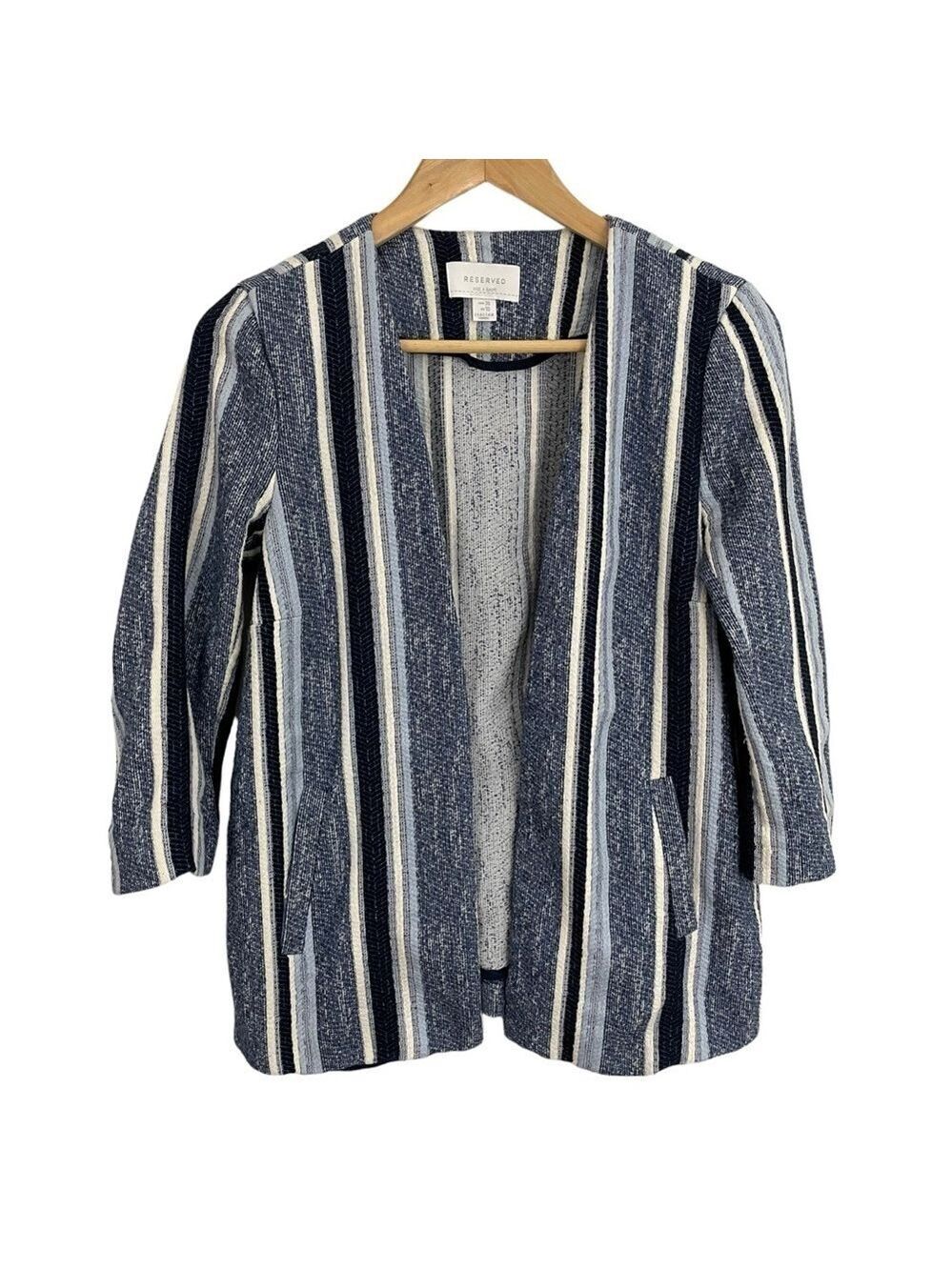 Reserved Textured Shacket Cardigan Womens M Blue White Coastal Open Front VGUC